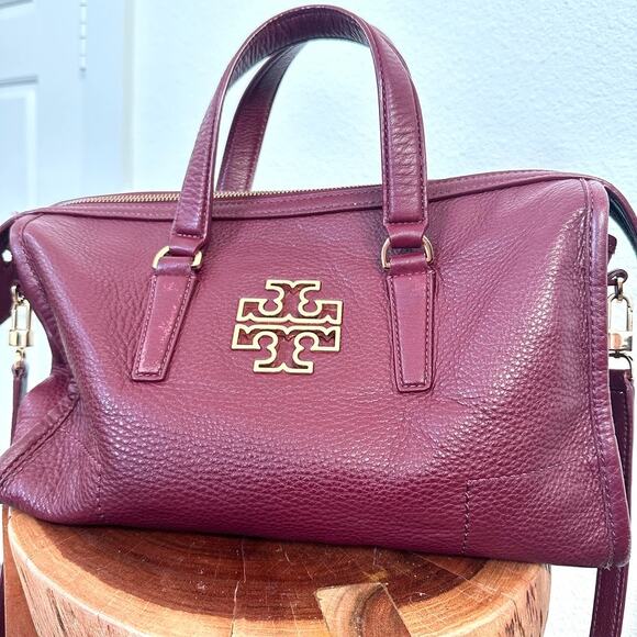 Tory Burch Britten Double Zip Doctor's Bag Dark Cherry Leather Gold Hardware - Picture 5 of 10
